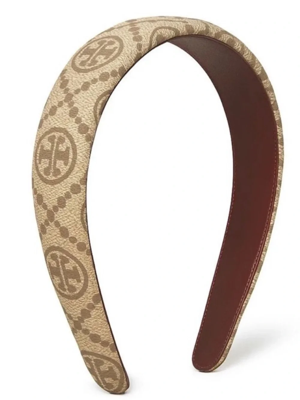 Tory Burch | Beige Logo Padded Headband with Leather Interior